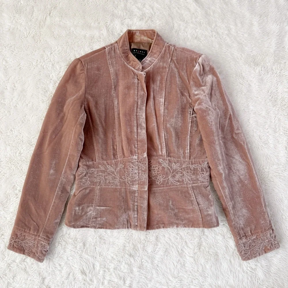 VTG Woman Velvet Embroidered Equestrian Blazer Jacket US6 Romantic Coquette - Picture 2 of 9